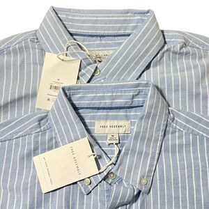 Lot of 2 New Men’s Free Assembly BLUE WHITE Oxford Woven Shirt Stretch Striped